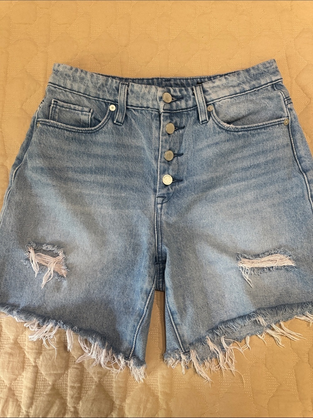 Blank NYC The Warren Light Blue Distressed High-Rise Denim Shorts